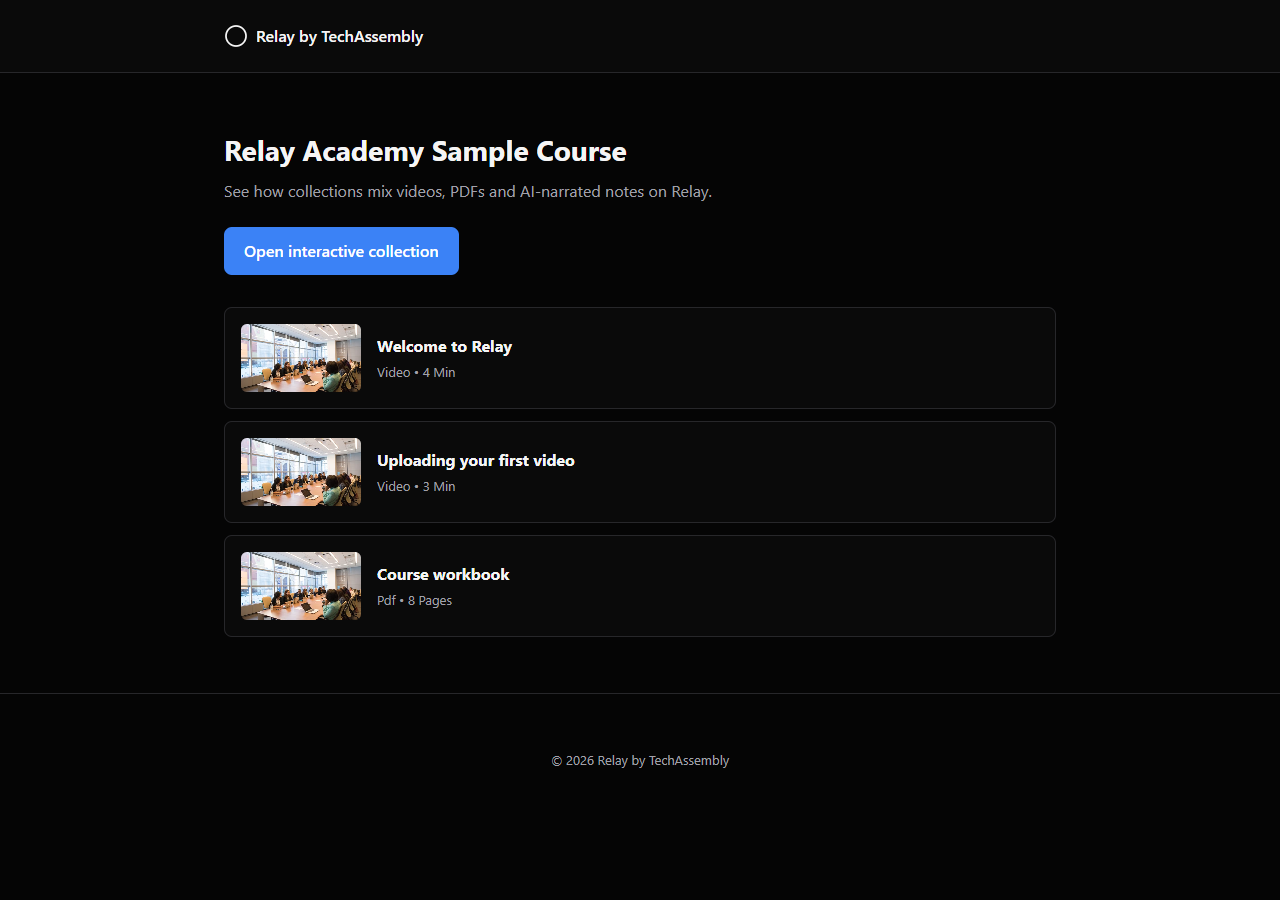 A public collection landing page with an Open interactive collection button